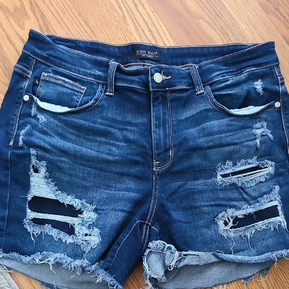 Judy Blue Women's Ripped Jean Shorts - Dark Blue